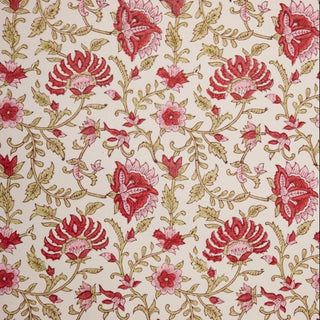 Katoenpapier met handblokprint - Flora roze