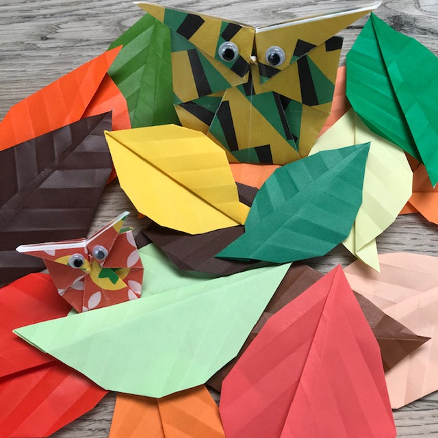 origami herfstblaadjes plooien herfstkleuren Papiermier