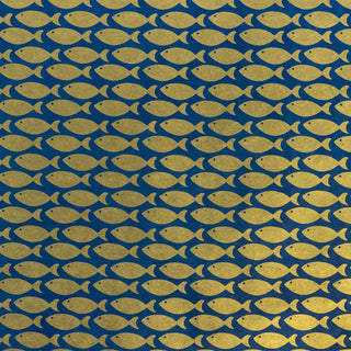 Lokta-papier met zeefdruk - Visjes - goud op blauw