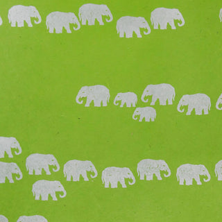 Papier Lokta sérigraphié - Éléphants - argent sur vert