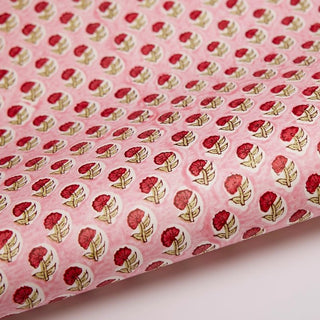 Katoenpapier met handblokprint - Madelief roze